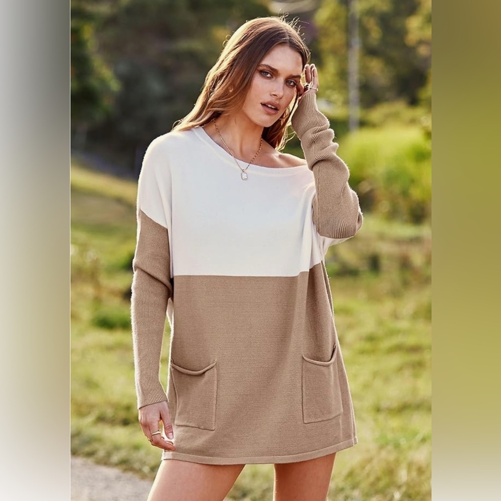 Two-Tone Beige and White Women's Sweater